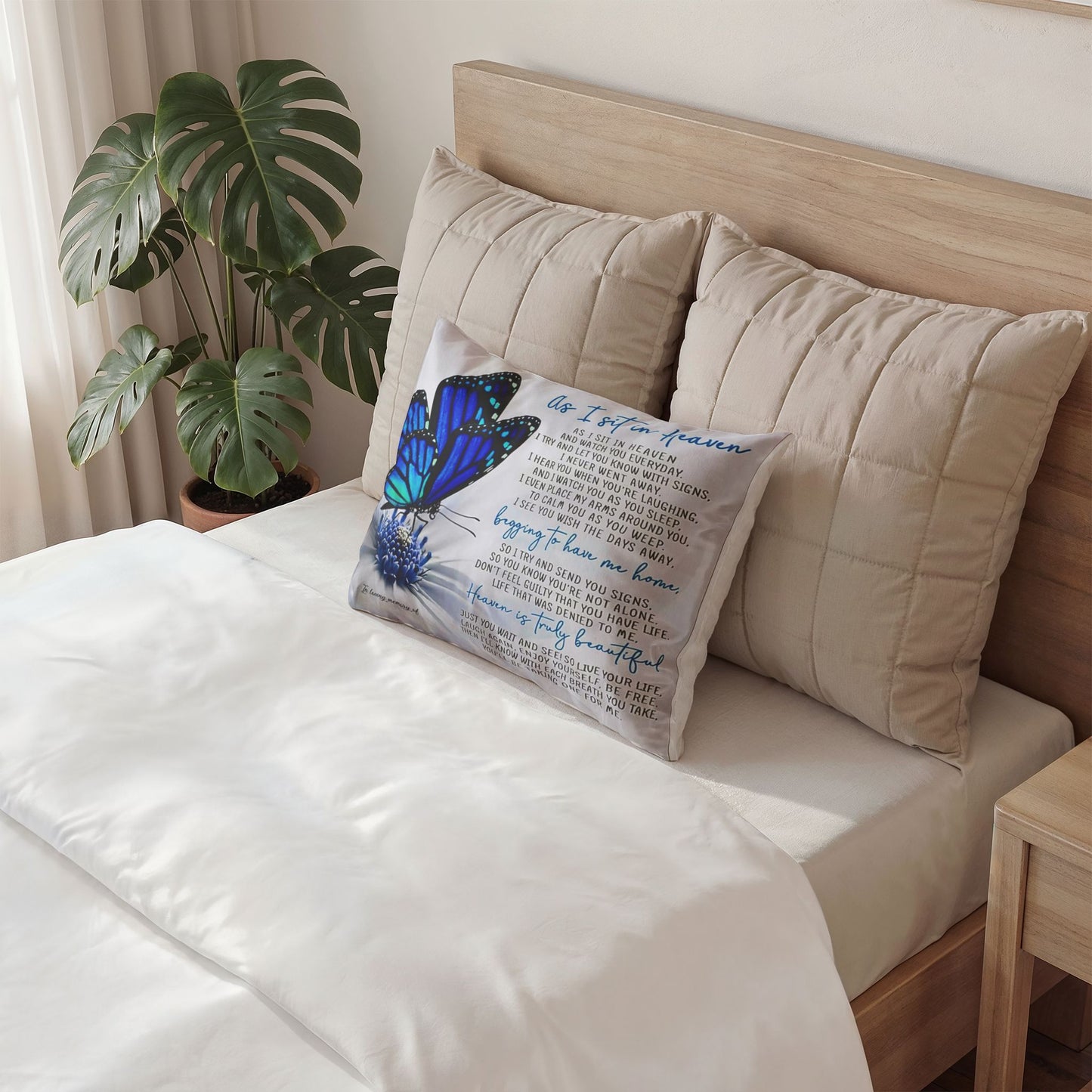 Butterfly Memorial Pillow Sham — 'As I Sit in Heaven' Comfort Throw Pillow Cover